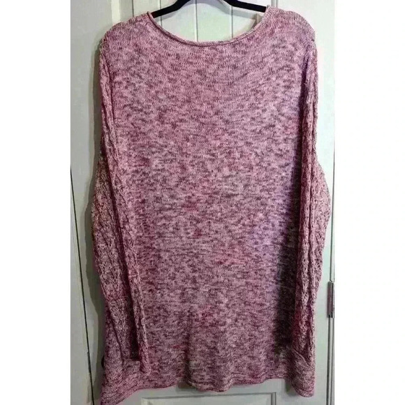 Westport Women's Pink Heathered V-Neck Tunic Sweater Cut Out Sleeves Size 3X - Picture 2 of 9